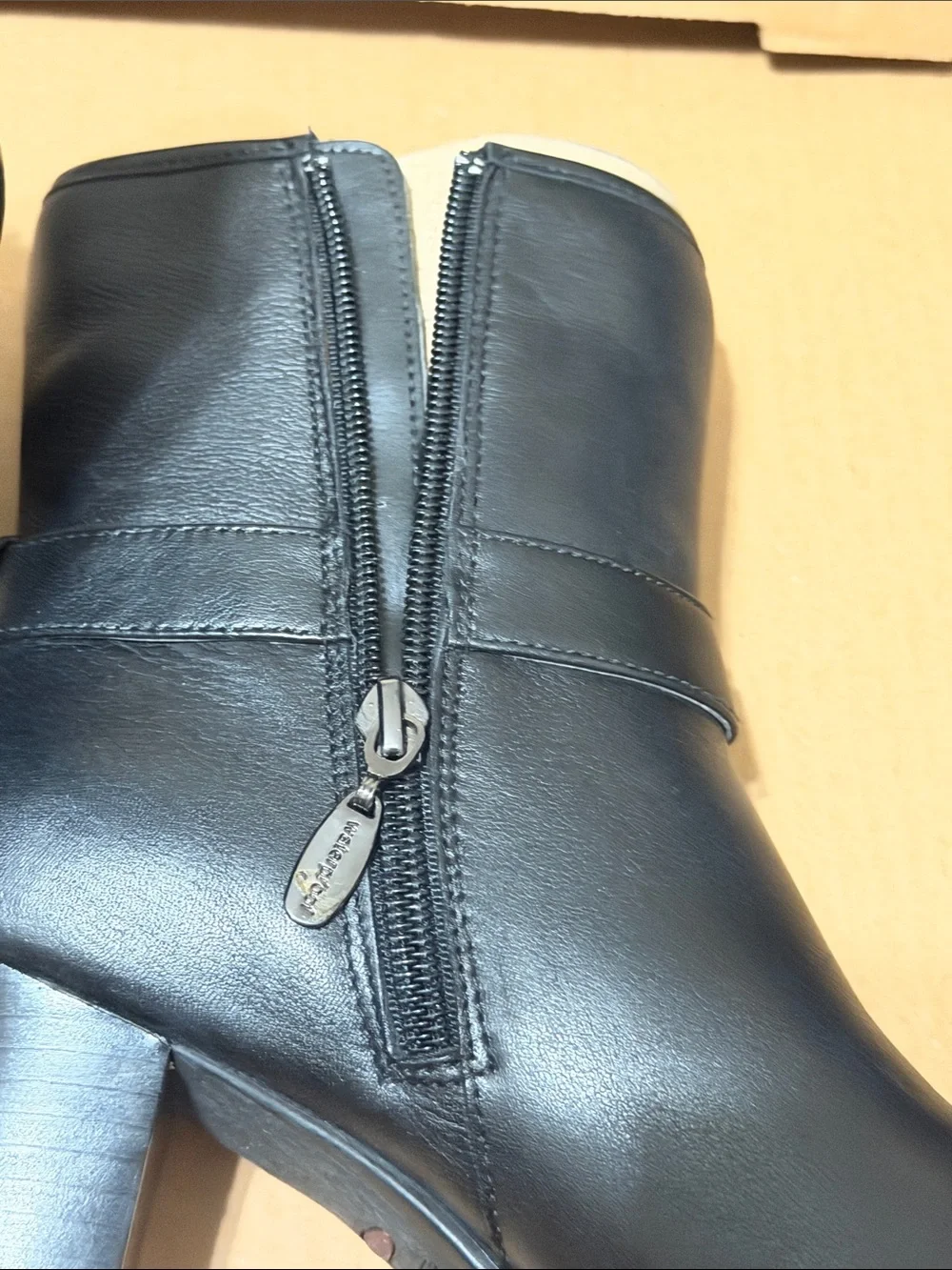 Clarks Black Leather Mid-Heel Ankle Booties with Buckle